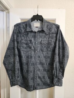 Cody James Western Snap Shirt Paisley Black Gray Large Cowboy Rodeo